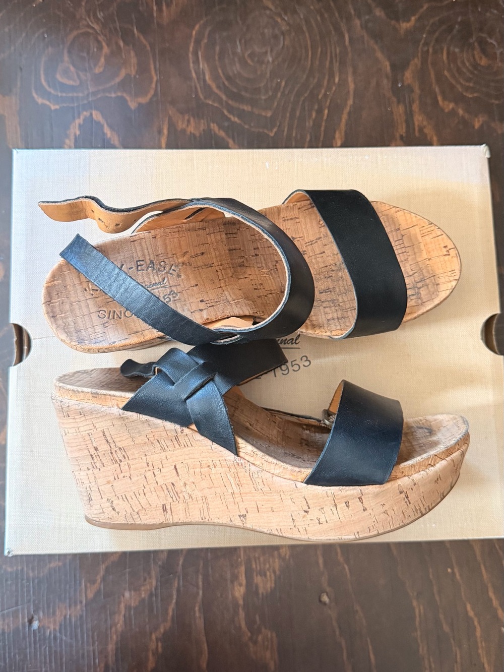 Kork-Ease Black Cork Wedge Sandals for Women